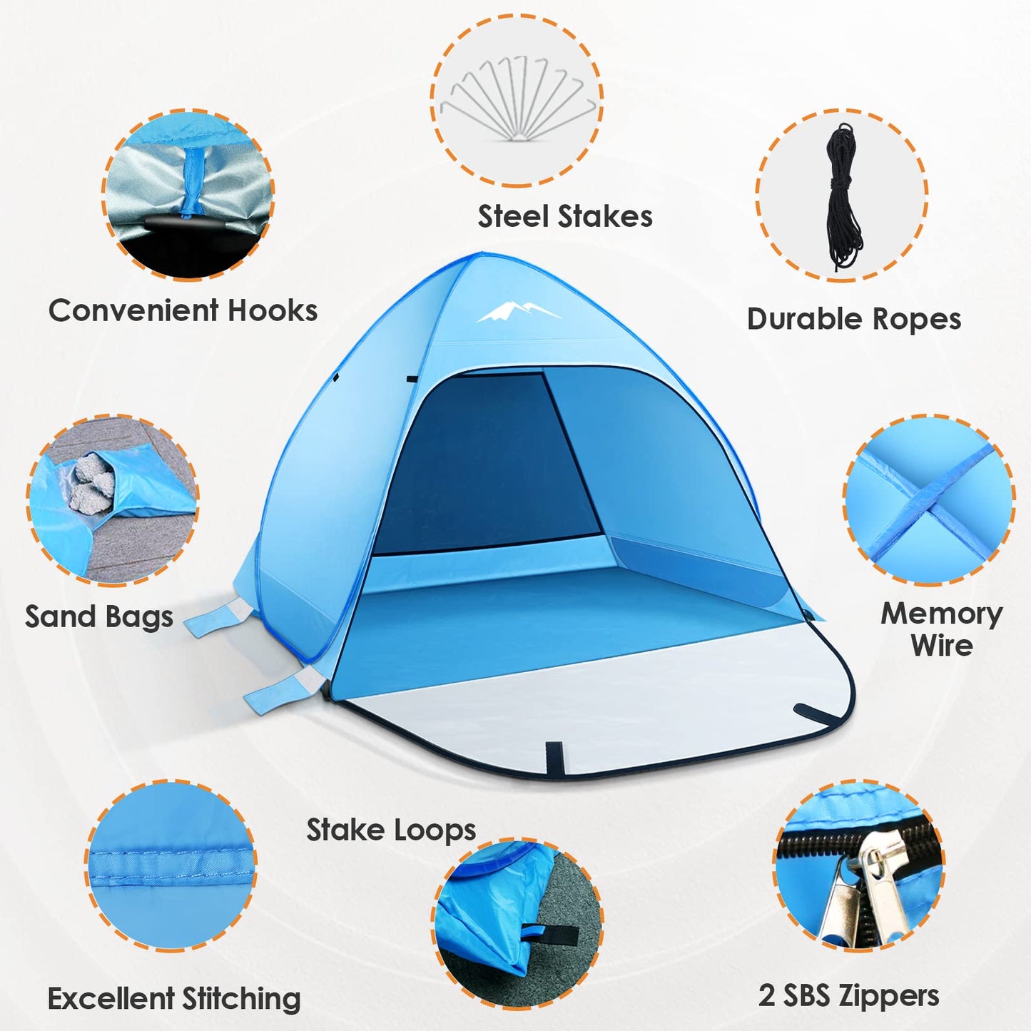 PUREBOX Pop-Up Beach Tent for 2-4 Person, Large Lightweight Sun Shelter Tent with Zipper Door, UV 50 Protection Sun Shadefor Garden BBQ and Hiking
